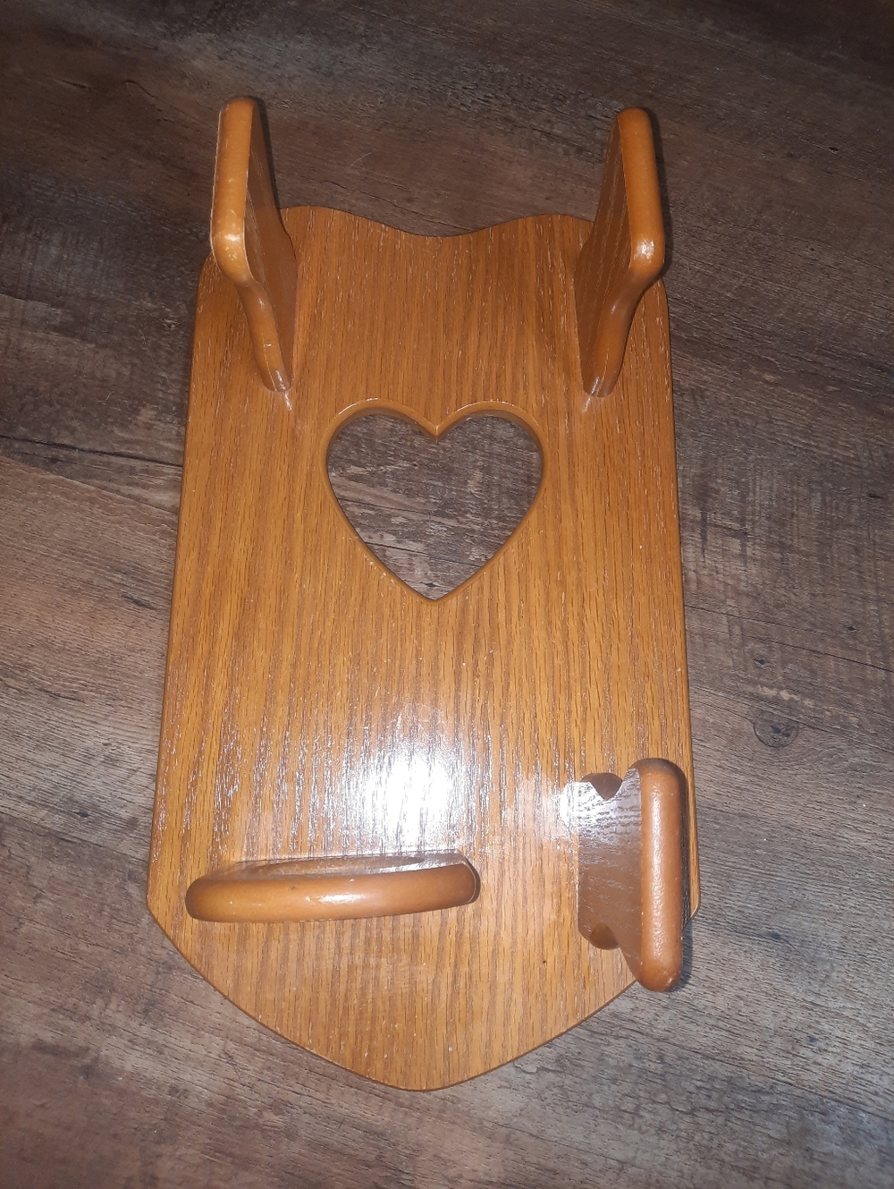 Wooden Wall Hair Dryer Holder with Heart Cutout - Honey Brown